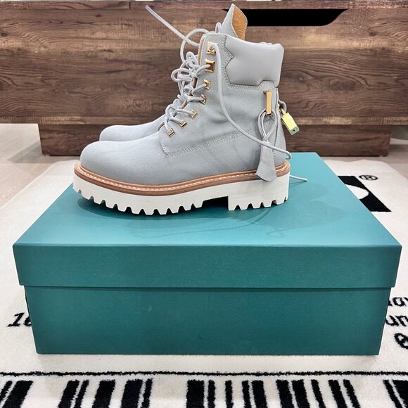 Women's Buscemi St Moritz Light Blue Nabuk Canvas Site Hiking Lace Up Boots
